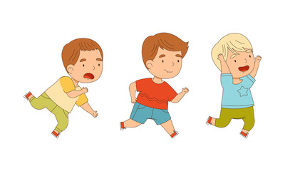 Joyful boys jumping and playing together cartoon vector illustration
