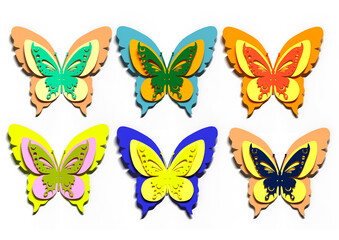 Fototapeta na wymiar Beautiful set of colorful paper, butterflies on a white background