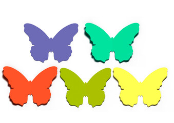 Beautiful set of colorful paper, butterflies on a white background