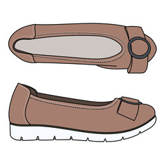 Women's low summer shoes ballerina. Vector doodle illustration
