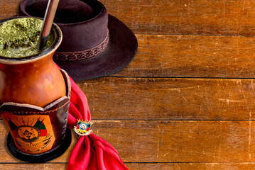 traditional gaucho chimarrao yerba mate from southern Brazil on a wooden background