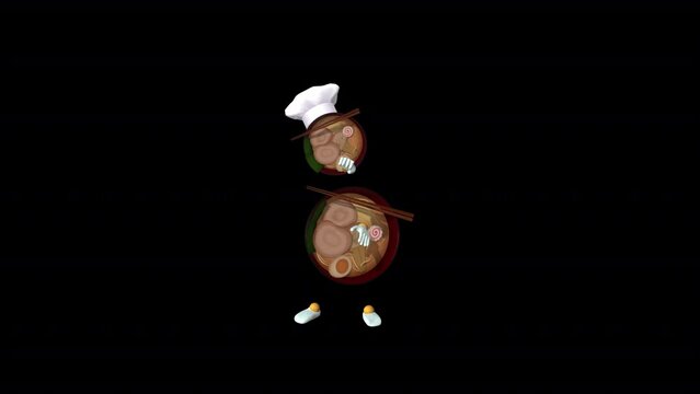 Ramen Cheff Dance II, Animation.Full HD 1920&times;1080. 10 Second Long.Transparent Alpha Video.