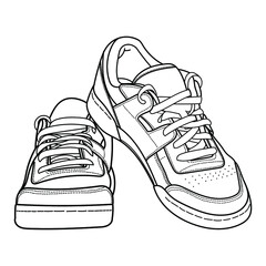 Hand drawn vintage sneakers, gym shoes. Doodle vector illustration