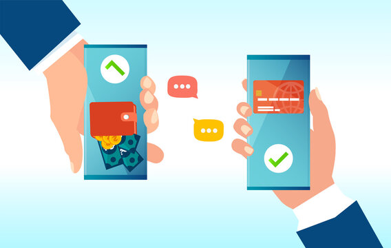 Vector of people sending and receiving money online via banking payment app