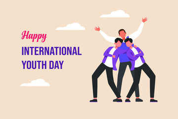 Fototapeta na wymiar Happy Cheerful Young Boys in Photo Capturing Pose . International Youth day. Flat vector illustration isolated.