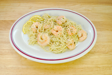 Angel Hair Pasta Served with Jumbo Shrimp