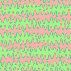 Seamless repeating pattern with hand drawn futuristic abstract bright curved and rounded wave Y2K bug style, for surface design and other design projects