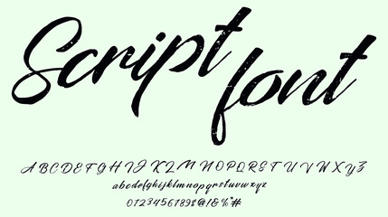 Vintage brush script lettering font, handwritten calligraphic alphabet. - obrazy, fototapety, plakaty
