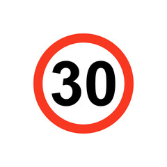 Round red road sign speed limit 30 kilometers per hour.