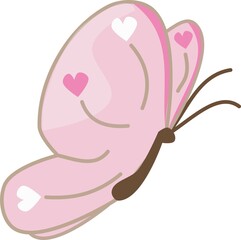 A icon pink butterfly with little dark pink  hearts and little white hearts
