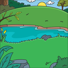 Fototapeta na wymiar Vector illustration. nature background. pond in the jungle
