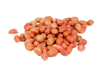 A bunch of red peanuts on a white background.