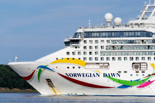 KIEL, GERMANY - JUNE 15, 2022: cruise ship NORWEGIAN DAWN in the Kiel Fjord