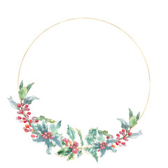 Watercolor Woodland Christmas floral wreath illustration, Winter forest flower decoration for greeting card, poster, invitation, baby shower Merry Christmas, New Year, holiday, sticker, frame art,diy