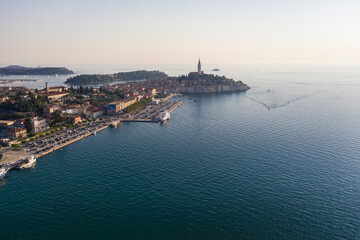Elevated view of Rovinj by sunset in summer, Croatia