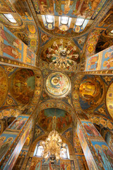 Fototapeta na wymiar SAINT PETERSBURG, RUSSIA - JULY 7, 2021: The interior of the Church of the Savior on Spilled Blood. Mosaics 