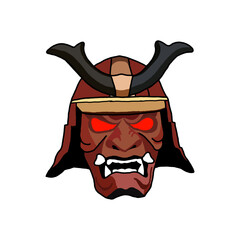 Samurai demon mask with red eyes graphic