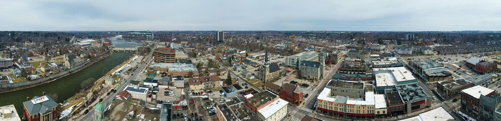 Aerial panorama view of Cambridge, Ontario, Canada in autumn