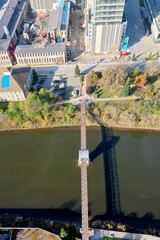 Aerial of Pedestrian Bridge in Cambridge, Ontario, Canada
