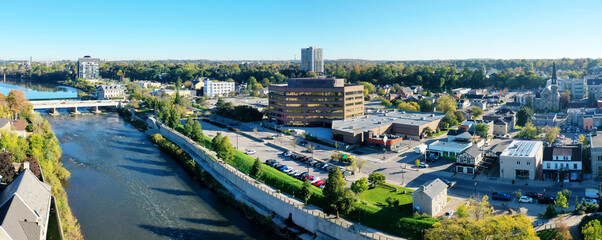 Aerial of Cambridge, Ontario, Canada in spring