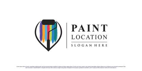 Painting location logo design with pin point and creative concept Premium Vector