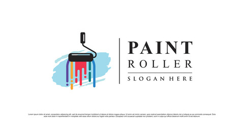 Creative paint logo design with roller element for business construction Premium Vector