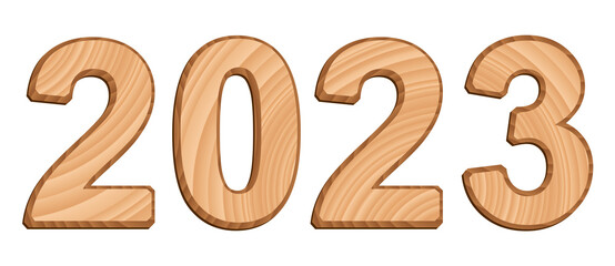 Vector digits isolated on white background. Set of three-dimensional numerals with texture of wood