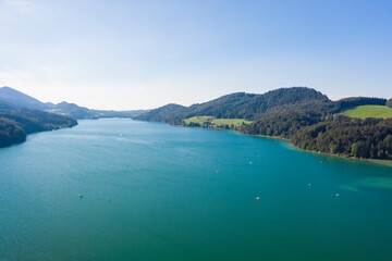 Aerial of Fuschl on Fuschlsee lake, Austria