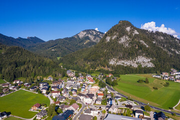 Aerial of Fuschl on Fuschlsee lake, Austria