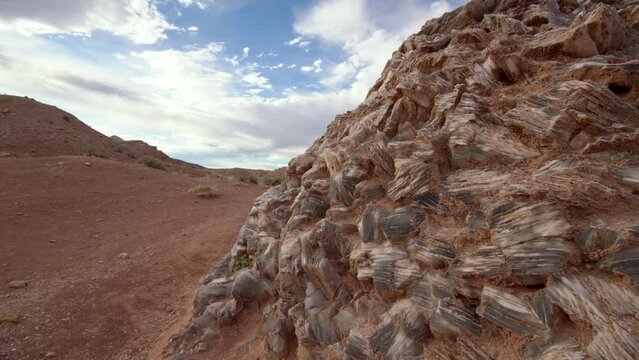 Walking around Glass Mountain geological feature in Capitol Reef gypsum pile formed together in the Utah desert.
