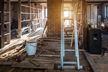 Fototapeta na wymiar American residential frame house under construction