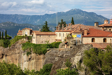 Fototapeta na wymiar Holy Trinity Agia Trias Monastery building on top of rock. Meteora Greece. Europe travel destination
