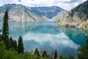 Naklejka na ściany i meble Beautiful mountain lakes, Sura Cheleg Reserve, Kyrgyzstan