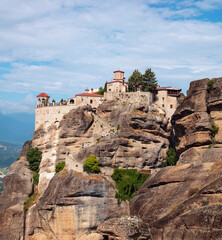 Fototapeta na wymiar Meteora Greece. Varlaam Holy Monastery building on top of rock