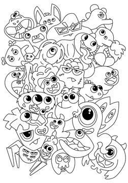 Poster with cute bridges in doodle style. Coloring. Can be used as background with monsters, print for t-shirts