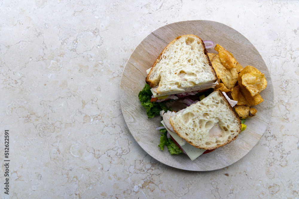 Wall mural Turkey Sandwich and Potato Chips with room for Copy