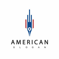 Pen Logo For Designer , Writer And Law Firm Company Symbol With American Flag Color