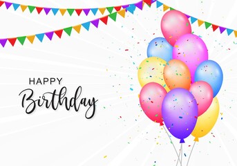 Happy birthday celebration on realistic balloons card background