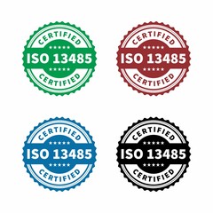 Set of ISO 13485 Certified badge, icon. Certification stamp. Flat design vector.	