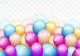 Colorful birthday balloons celebration card on transparent background