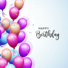 Happy birthday card on glossy colorful balloons celebration background