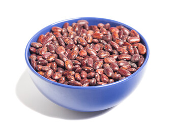 Top view of red beans in bowl isolated on white background.