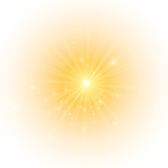 Obraz premium Flash yellow sun, star flashed with sparkles.