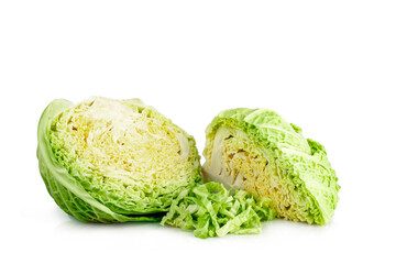 Savoy cabbage slices isolated on a white background