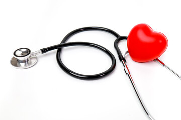 Red heart and  stethoscope  healthcare Check Concept, On White Background.