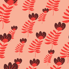 Stylized folk flower seamless pattern. Hand drawn elegant botanical illustration.