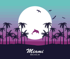 Naklejka premium miami beach lettering seascape