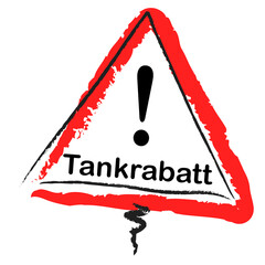 Deutsches Warnschild und Tankrabatt auf weissem Hintergrund - obrazy, fototapety, plakaty