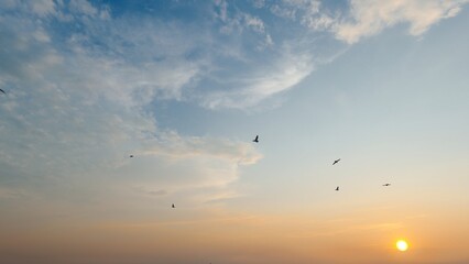 7680x4320 Pixel. Sunset sky background with tiny clouds. 