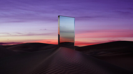 door to heaven, portal in the desert, render window in the desert - obrazy, fototapety, plakaty